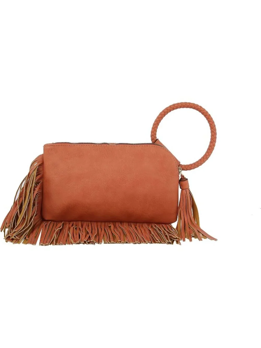 Women Coral Fringe Leather Formal Purse Wristlet Wallet Casual Evening Handbag